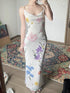 Wet Tail Slimming Elegant High Waist Floral Strappy Prom Cheongsam Bodycon Maxi Dresses