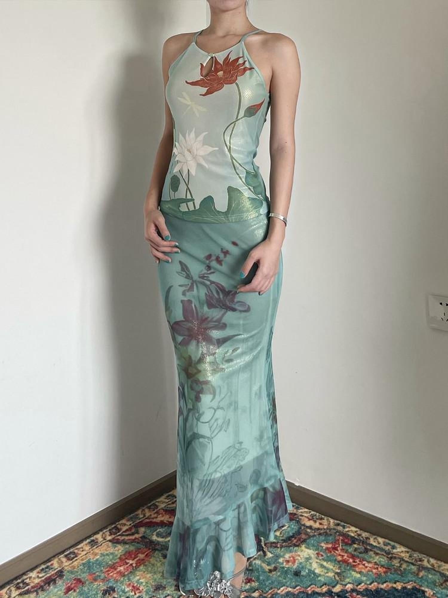 Wet Tail Soft Stretch Slim Fit Strappy Cropped Floral Mint Green Women Camisoles