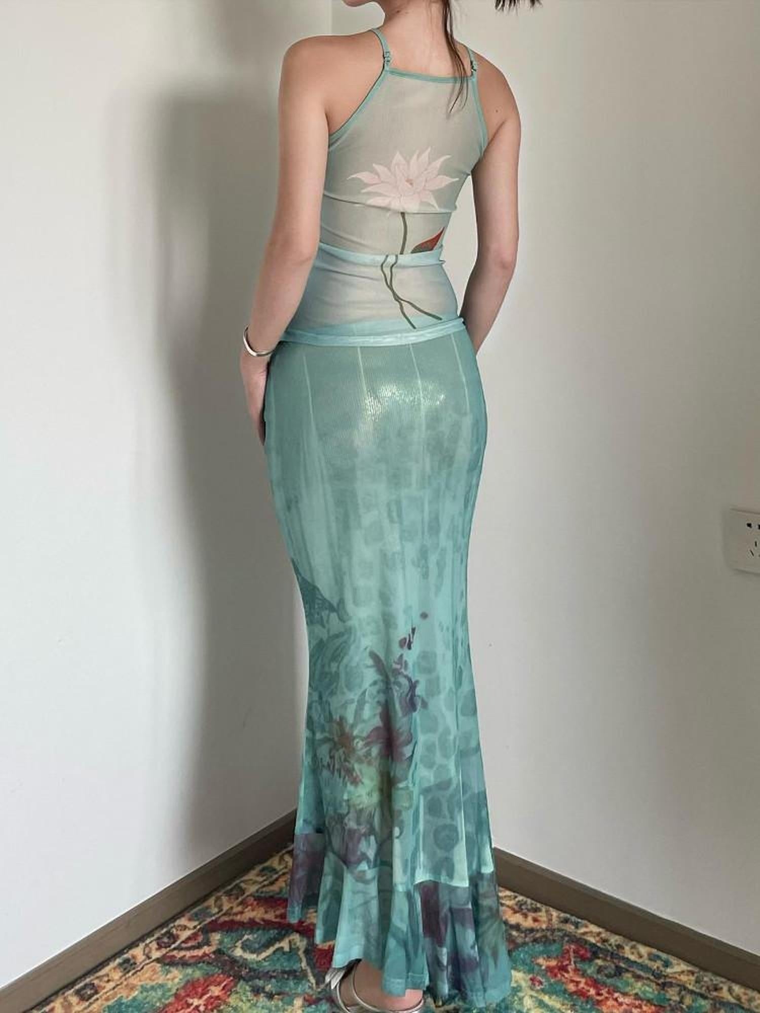 Wet Tail Soft Stretch Slim Fit Strappy Cropped Floral Mint Green Women Camisoles