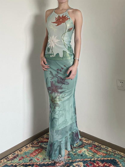 Wet Tail Soft Stretch Slim Fit Strappy Cropped Floral Mint Green Women Camisoles