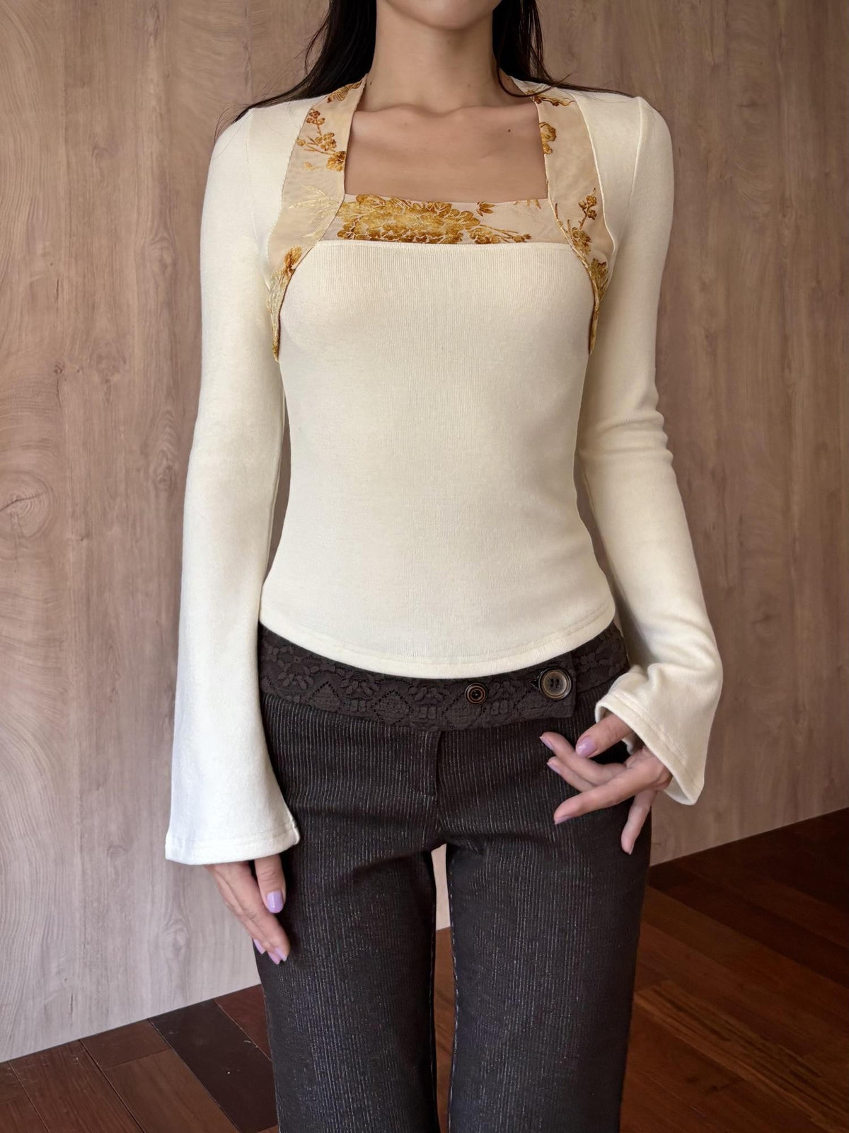 Wet Tail Square Neck Spliced Women&