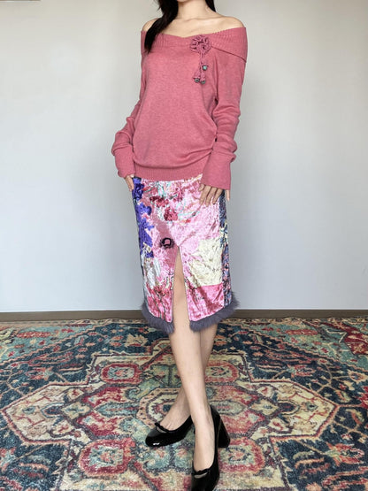 Wet Tail Vintage Loose Fit Pullover Anemone Bouquet Floral Women&