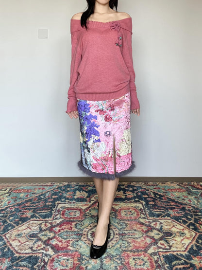 Wet Tail Warm Vintage Loose Fit Pullover Long Sleeve Pink Solid Knit Womens Sweaters
