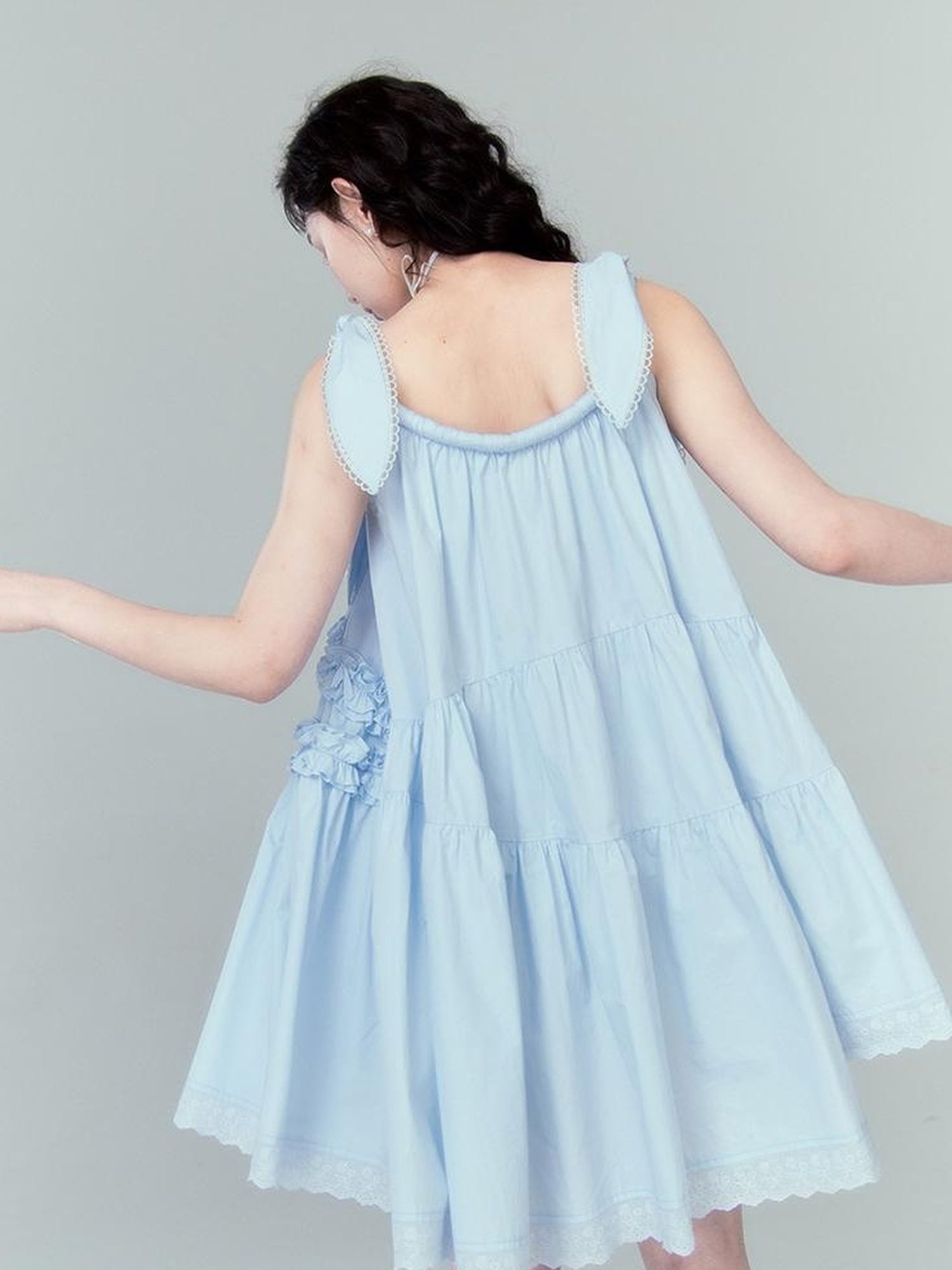 DIDDI MODA Whimsy Bunny Ear Ruffled Pinafore Dress