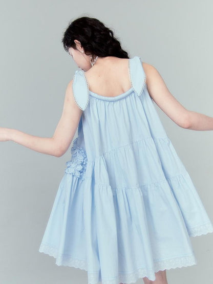 DIDDI MODA Whimsy Bunny Ear Ruffled Pinafore Dress