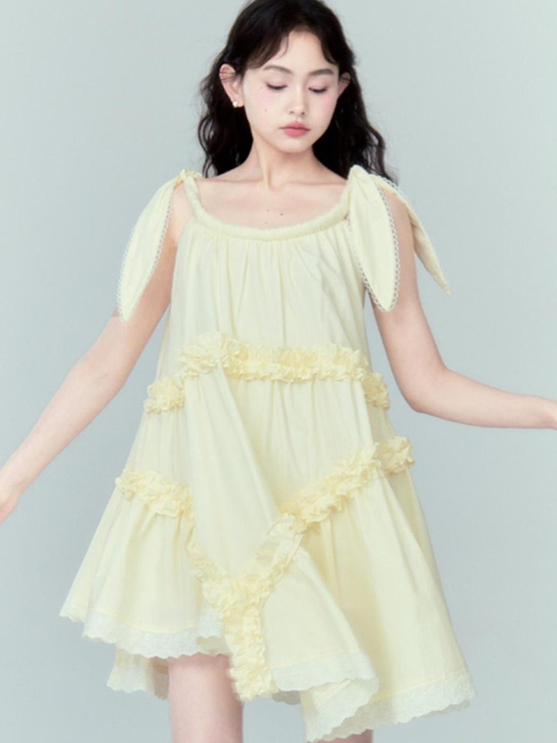 DIDDI MODA Whimsy Bunny Ear Ruffled Pinafore Dress