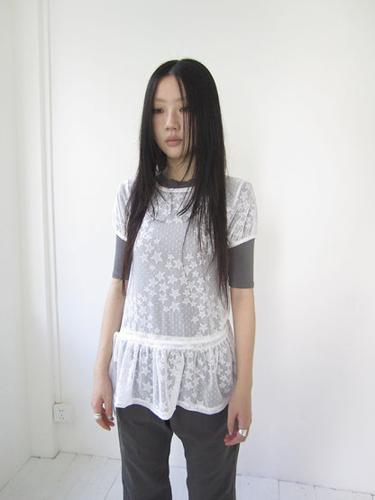Updateang project Star Print Lace Top With Drawstring Waist