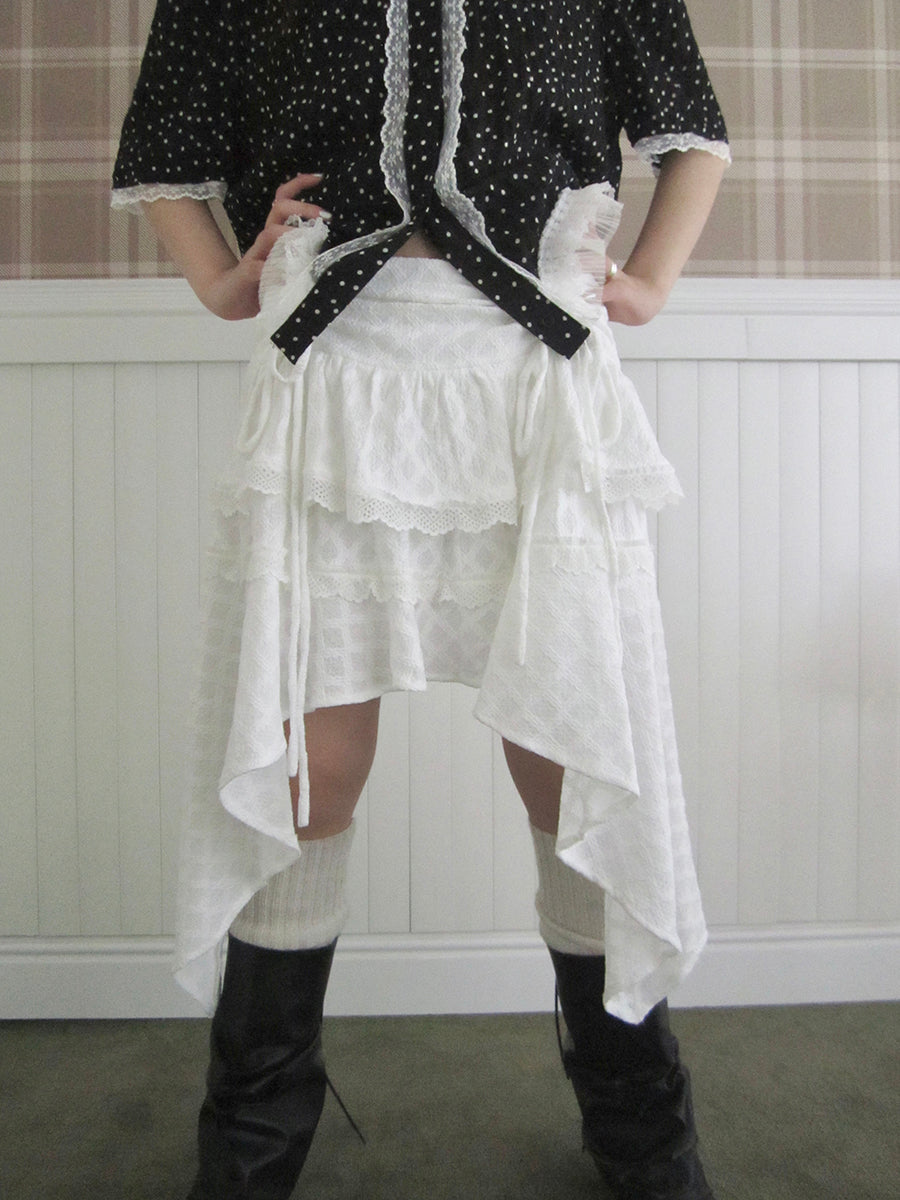 ang project Lace Trim Ruffle Hem Asymmetrical Skirt