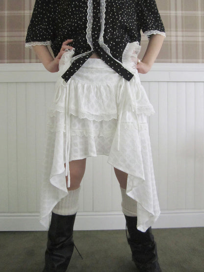 ang project Lace Trim Ruffle Hem Asymmetrical Skirt