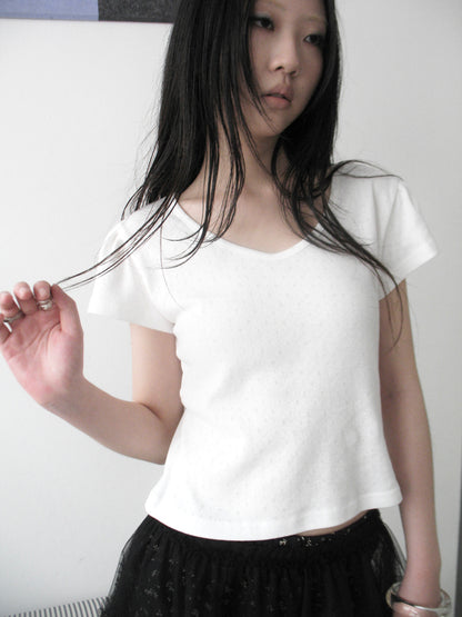 Updateang project V-Neck Crop Top With Small Wing Sleeves