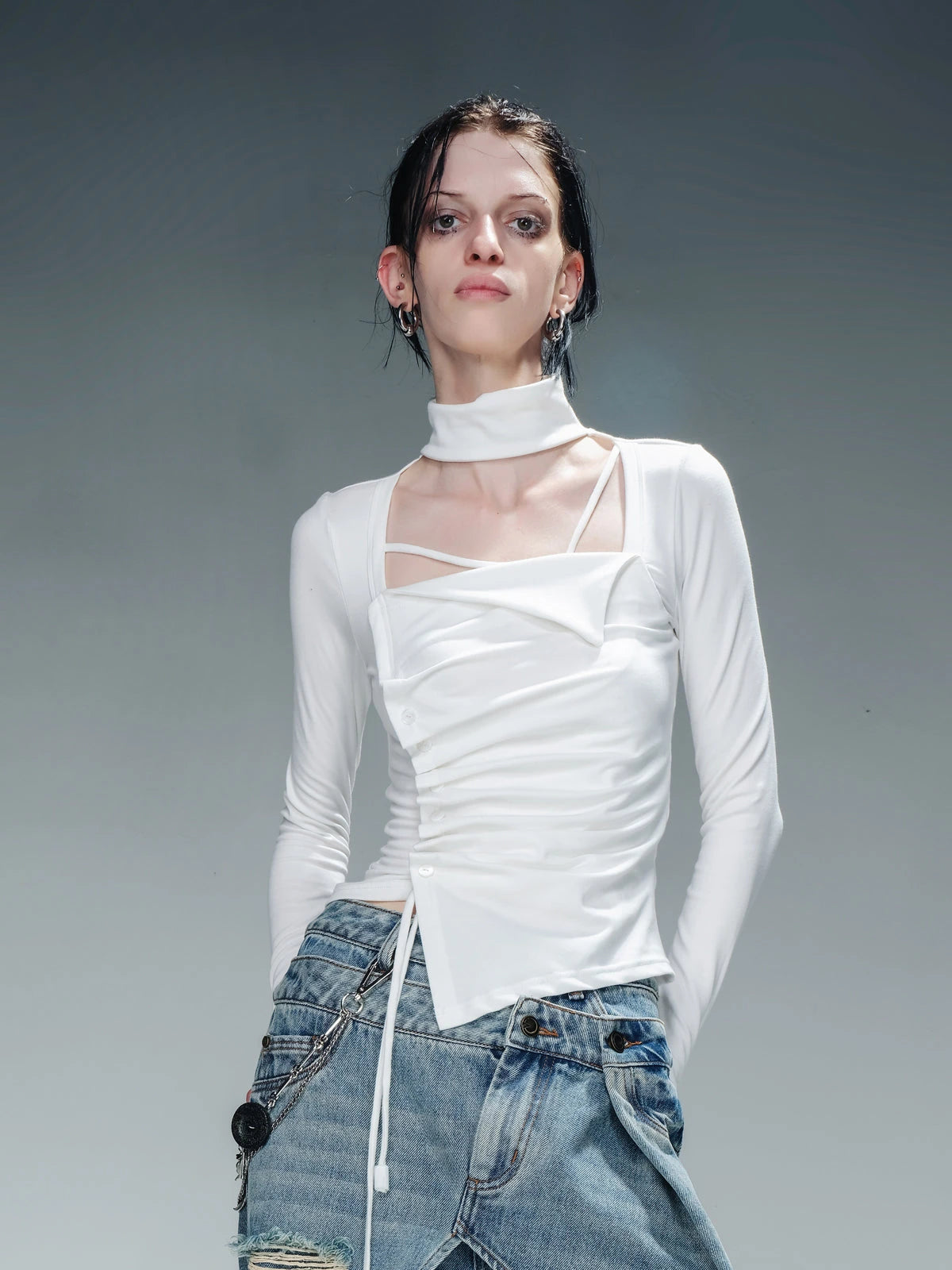 Pleated Drawstring Long Sleeve Base Layer