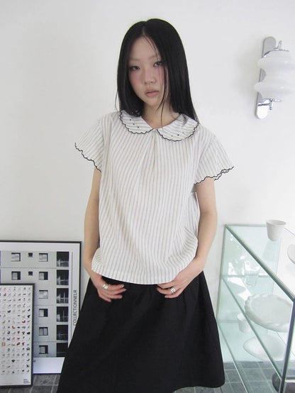 Striped Ruffle Collar Blouse