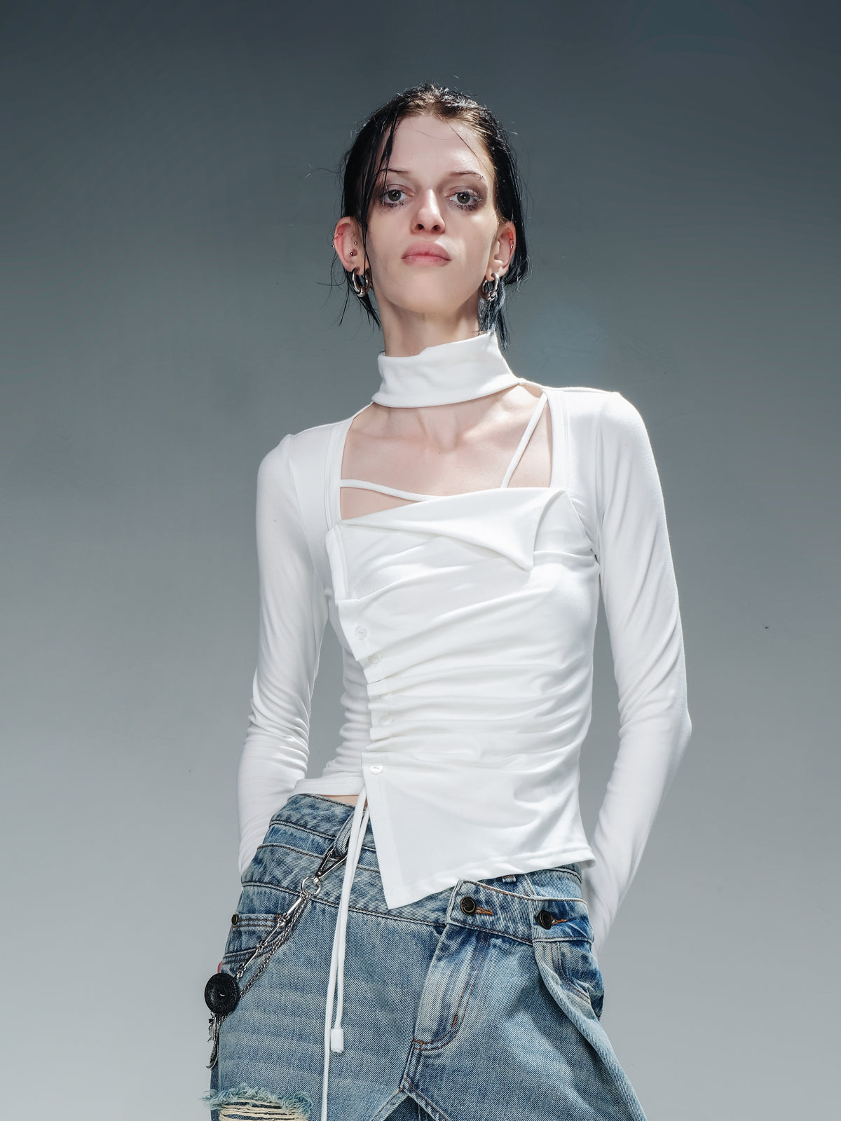 NN NORTH NODE Pleated Drawstring Long Sleeve Base Layer