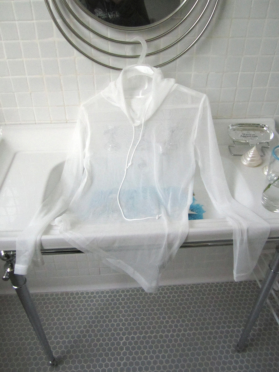 Updateang project Layered White Mesh See Through Collared Long Sleeve Top