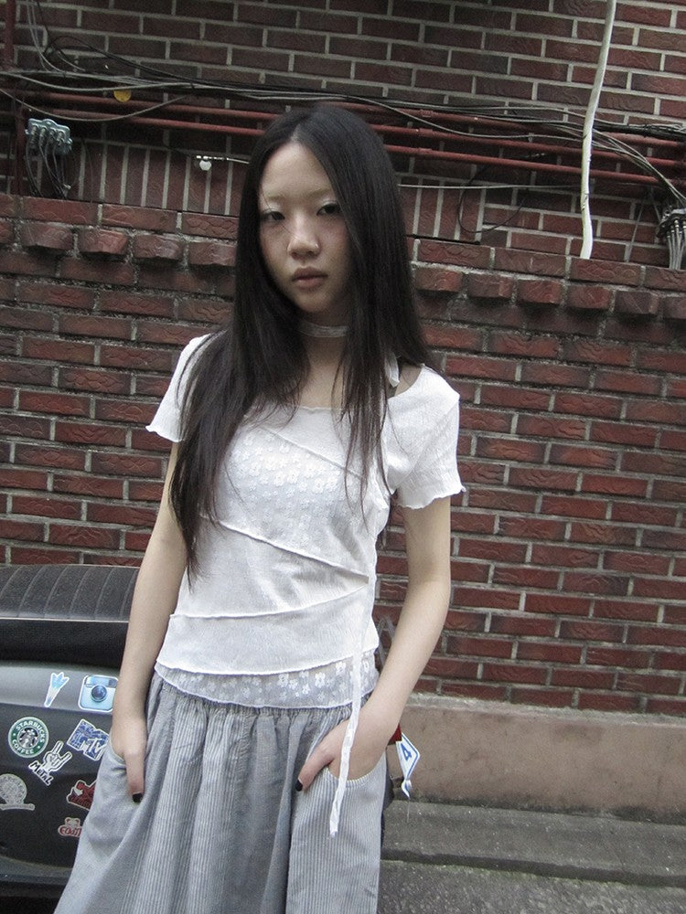 Updateang project Floral Lace Trim Tee Lightweight Summer Top