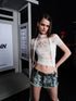 UpdateNN NORTH NODE Mesh Rhinestone Short Sleeve T-shirt Reversible V-neck