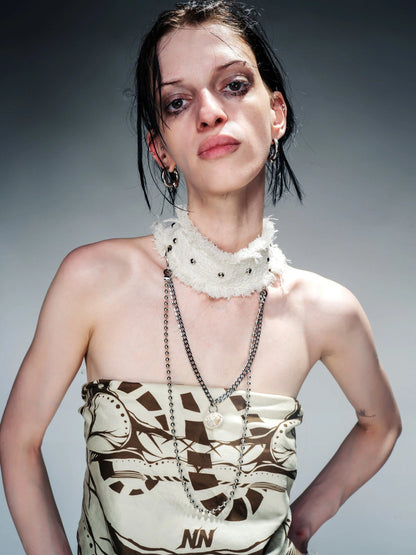 Fringed Tweed Set Edgy Jacket Asymmetric Skirt