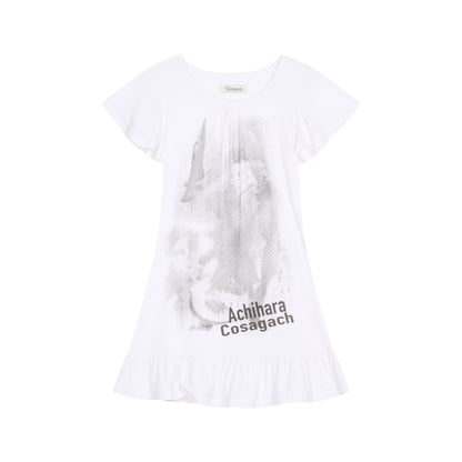 Achihara Summer Dream White Ruffle Hem T-shirt Dress
