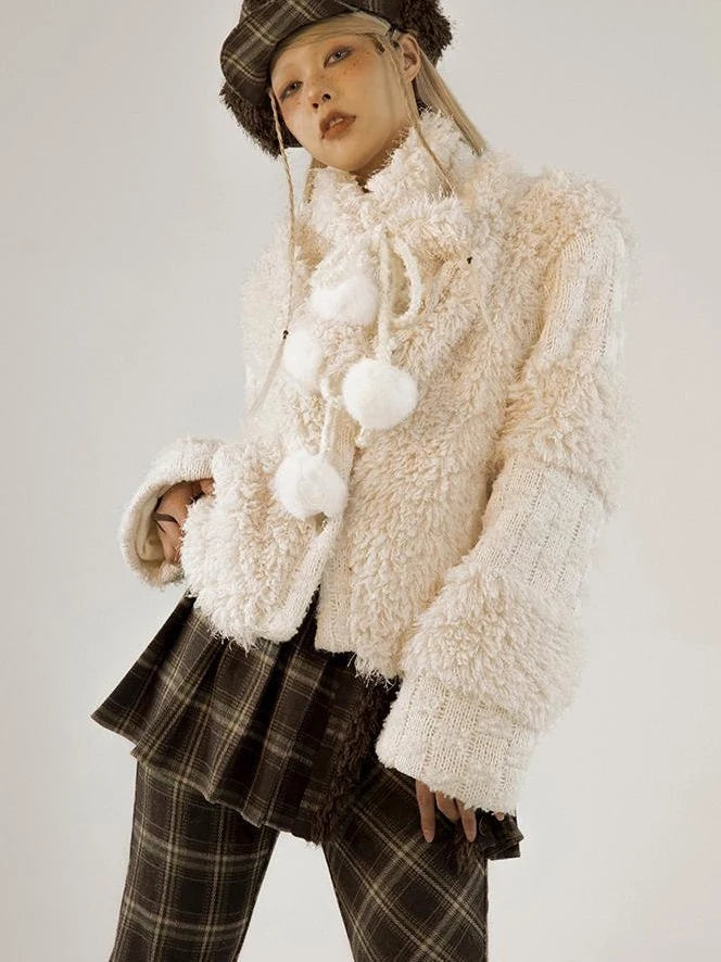 White Fluffy Christmas Schoolgirl Outfit Winter Skirt Set