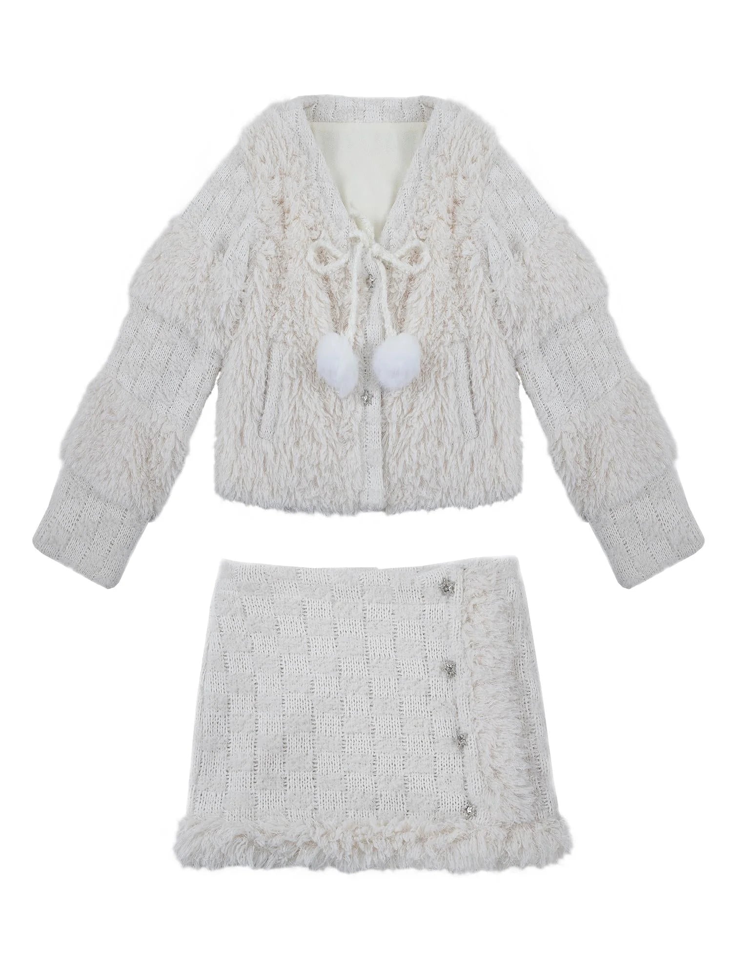 White Fluffy Christmas Schoolgirl Outfit Winter Skirt Set