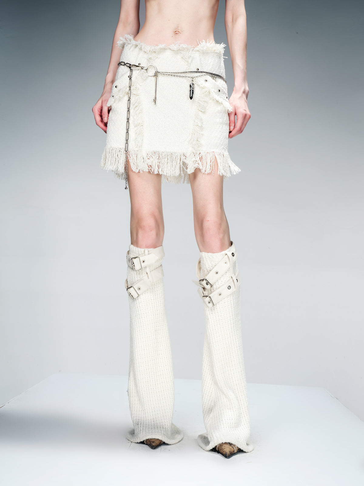 NN NORTH NODE Tweed Blazer And Skirt Set With Frayed Detailing