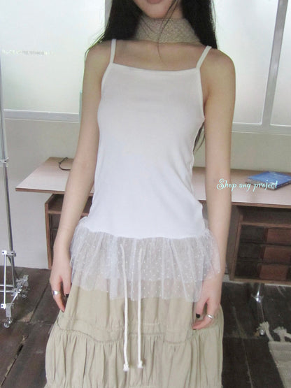 Updateang project Summer Layered Dot Mesh Spliced Cami Top