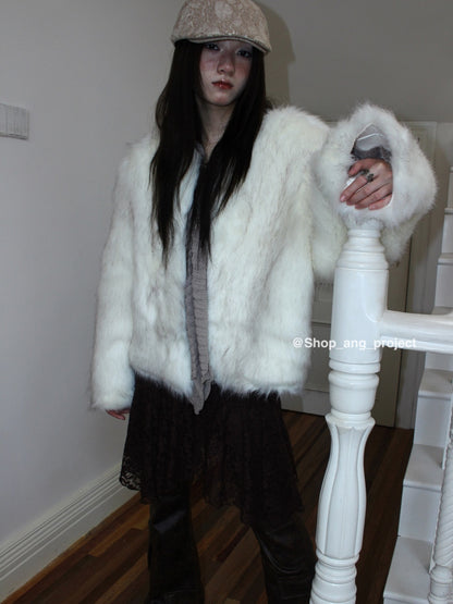 ang project Winter Short Plush Faux Fur Coat