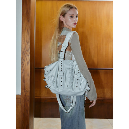 2th Desire Punk Studded Strapped Large Tote Crossbody Bag