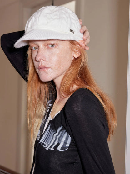 Vintage Cable Knit Beanie With Heart Design