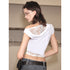 2th Desire Off Shoulder Lace Trim White Tee