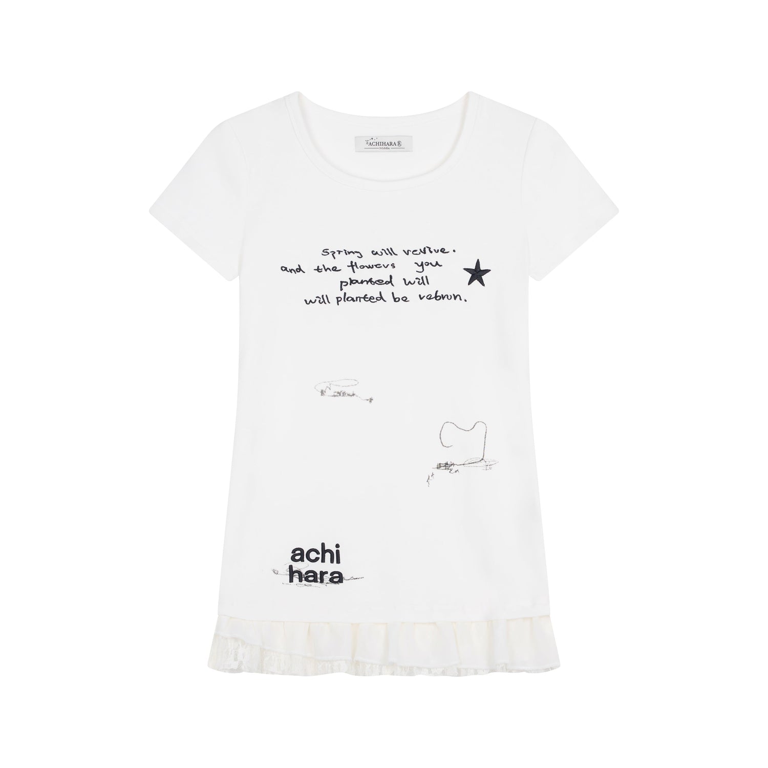 Achihara Time Bandage Floral Trim Tee