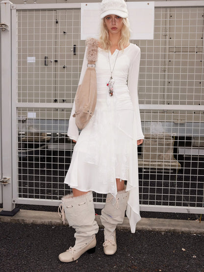 Detachable Faux Fur Collar Stacked Ballet Boots