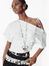 2th Desire Asymmetric Color Block Dot Tie Front Batwing Sleeve T Shirt