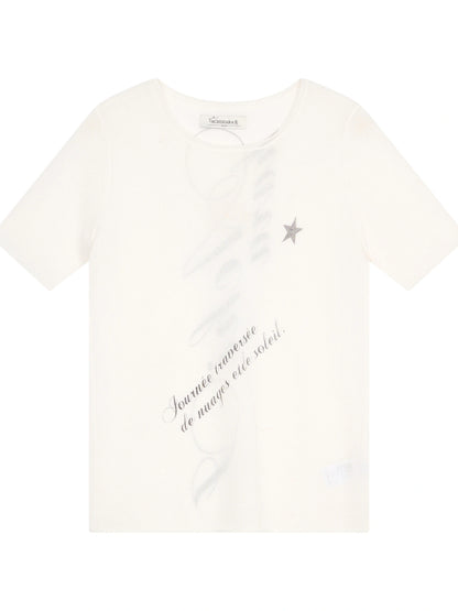 Sea Salt French Print Cropped Tee V-Neck T-Shirt Long-Sleeve