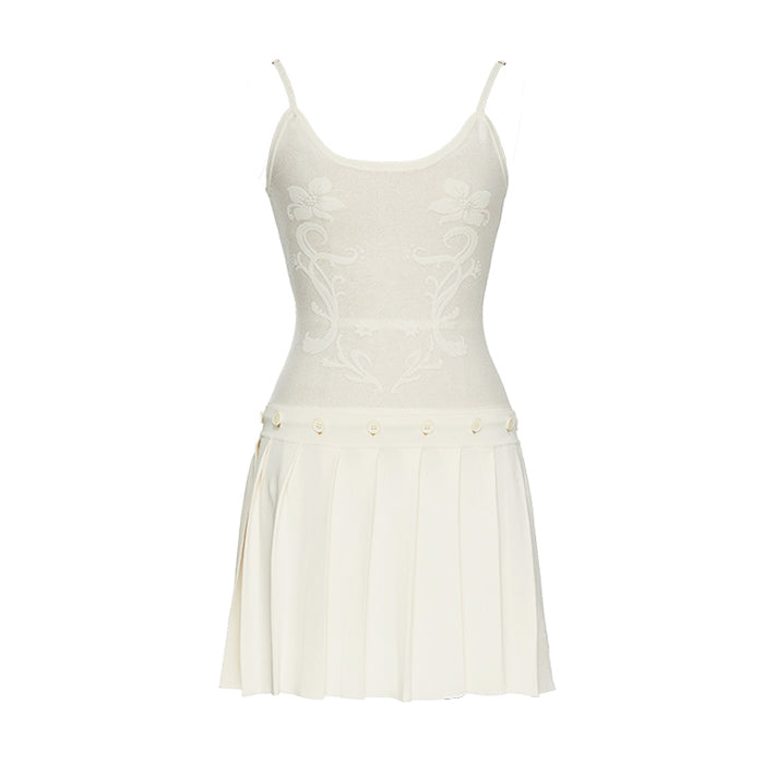 YOSHUYUKI Yoshuyuki Jacquard Slip Dress Convertible Knit Gown Black White