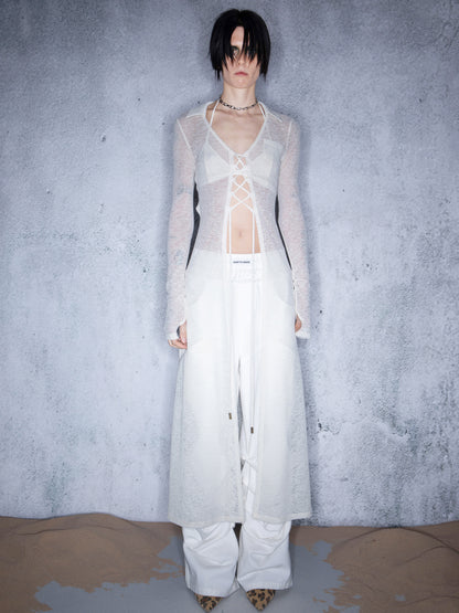UpdateNN NORTH NODE Luminous Veil Lightweight Long Knit Cardigan With Tie Front