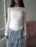 Updateang project Vintage Sweet Ruffled Lace Mesh Long Sleeve V Neck T Shirt