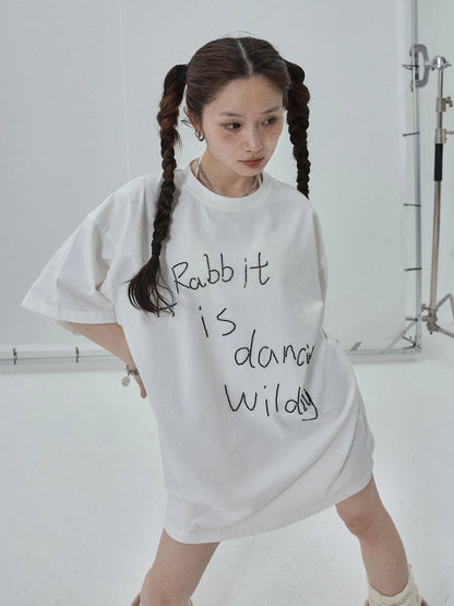 Rabbit Embroidered Cotton Tee with Bead Detail