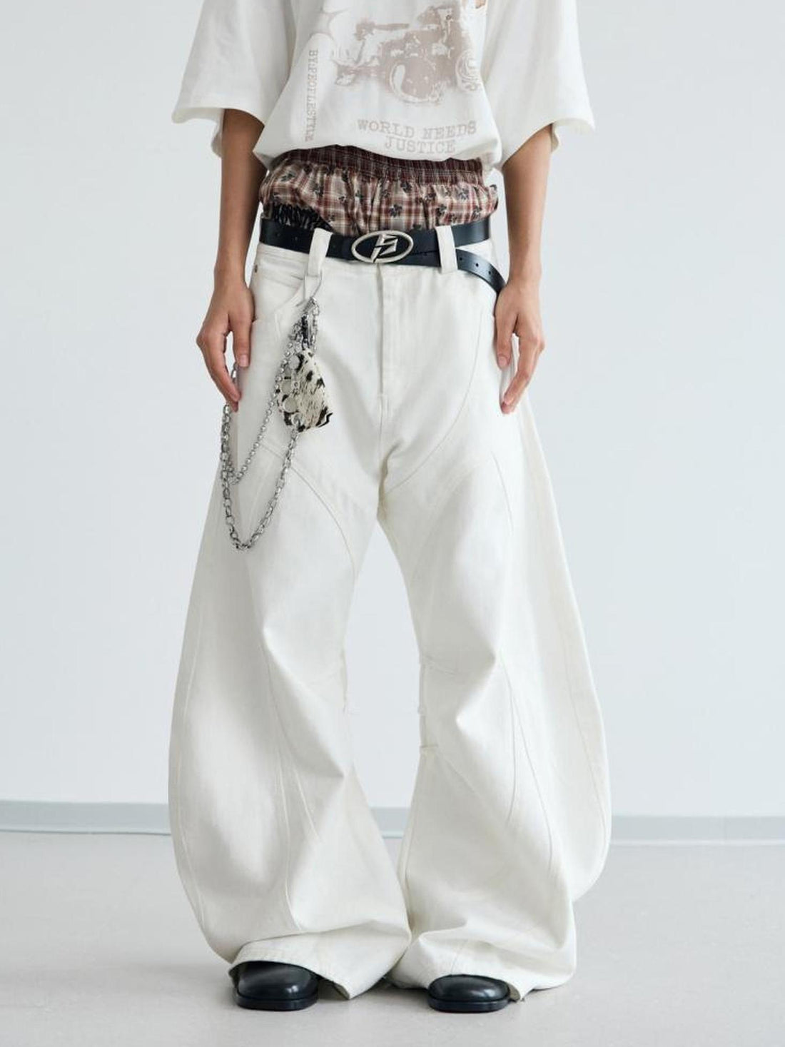 Peoplesense White Pleated Loose Wide Leg Denim Pants