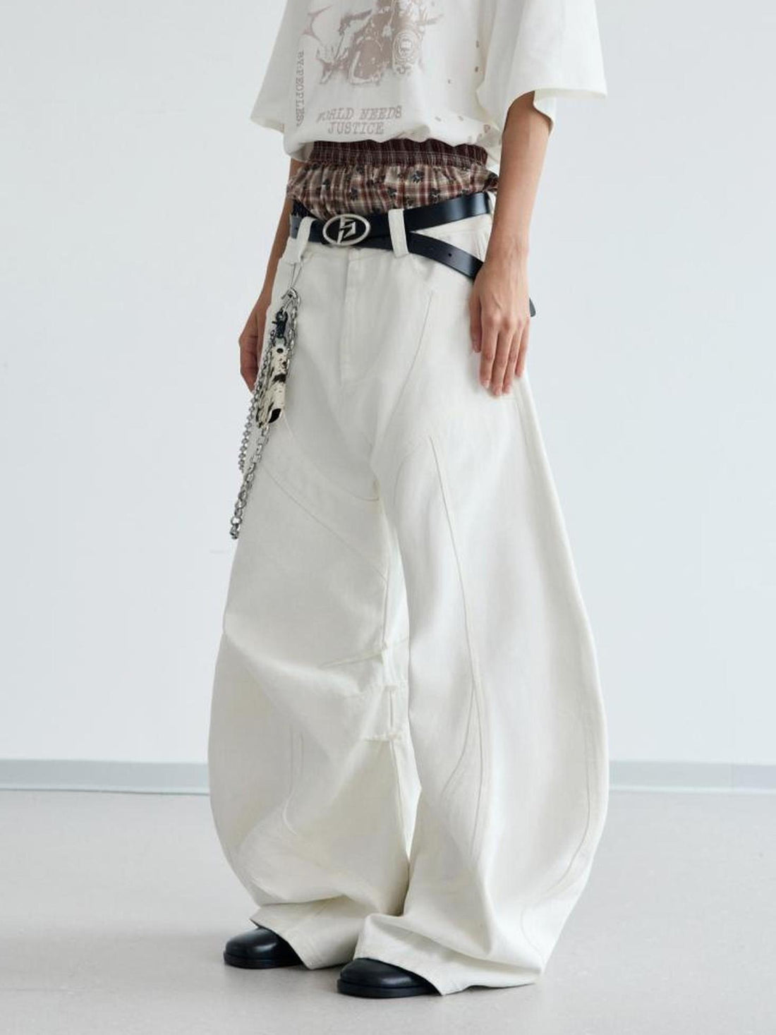 Peoplesense White Pleated Loose Wide Leg Denim Pants
