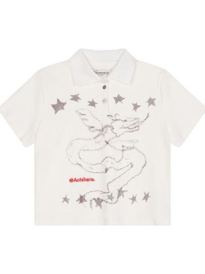 Achihara Digital Dragon Polo Tee V-neck T-shirt Long-Sleeve