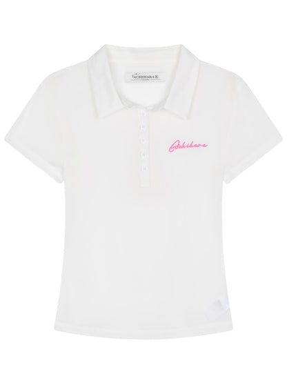 Achihara Glassine Polo Tee Slim Fit Breathable Short Sleeve Top