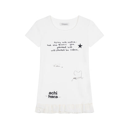 Achihara Time Bandage Floral Trim Tee