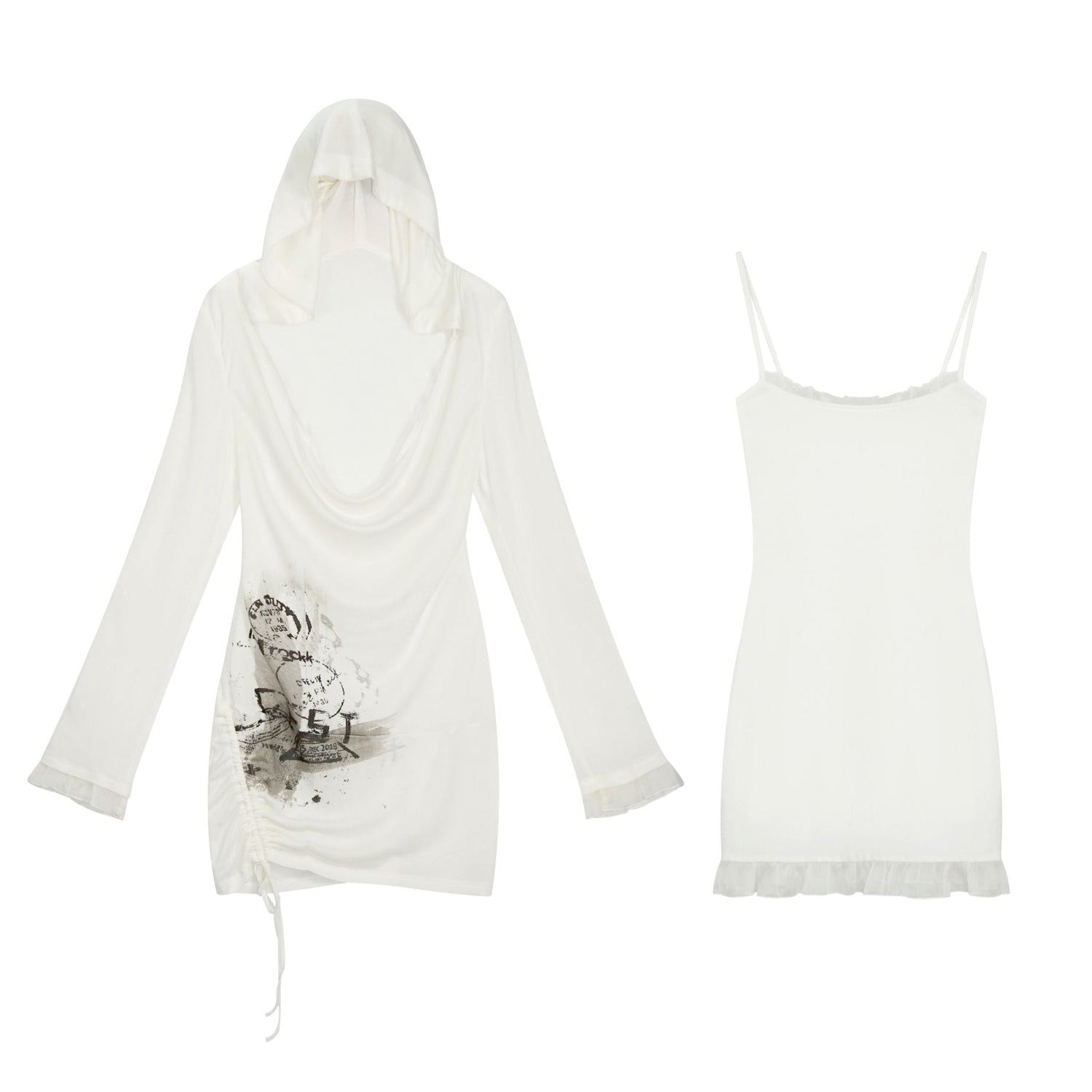 Update c Lace Up Hem Hooded Slip Dress With Punk Print