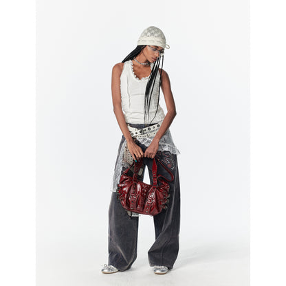 Lace Patchwork Layered Mesh Skirt With Ties
