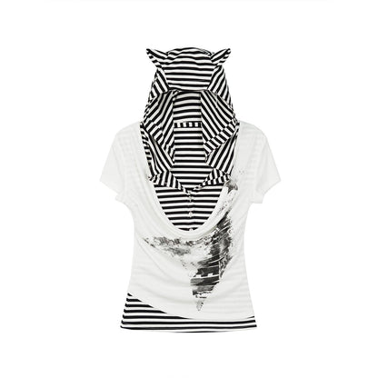 Update Cest Nous Sea Witch Poetry Star Print Cat Ear Striped Tee V-neck T-shirt Long-Sleeve