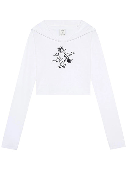 Magic Broom Print Hooded Long Sleeve Tee