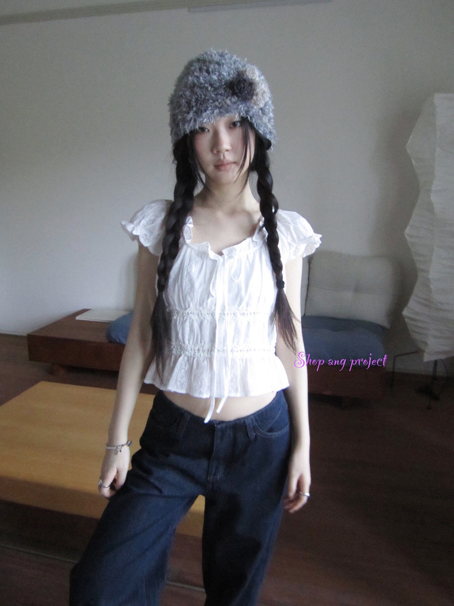 ang project Summer Ballet V-Neck Pleated Waist Shirt