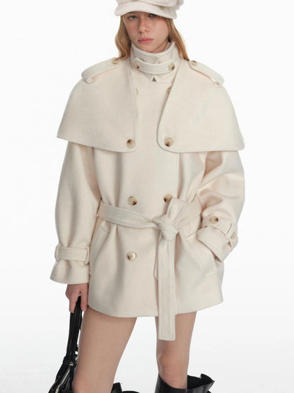 White Short Detachable Faux Fur Cape Coat Jacket