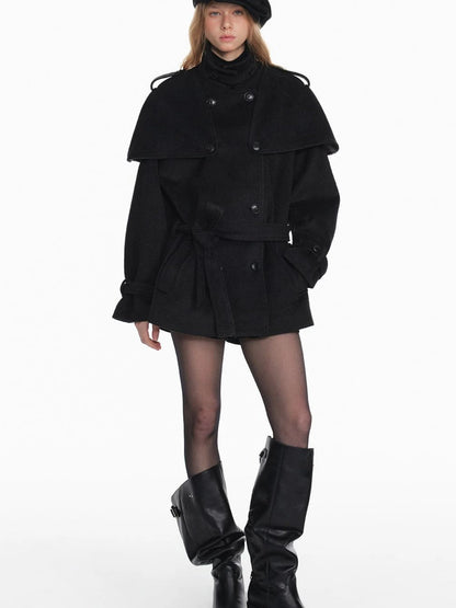 White Short Detachable Faux Fur Cape Coat Jacket
